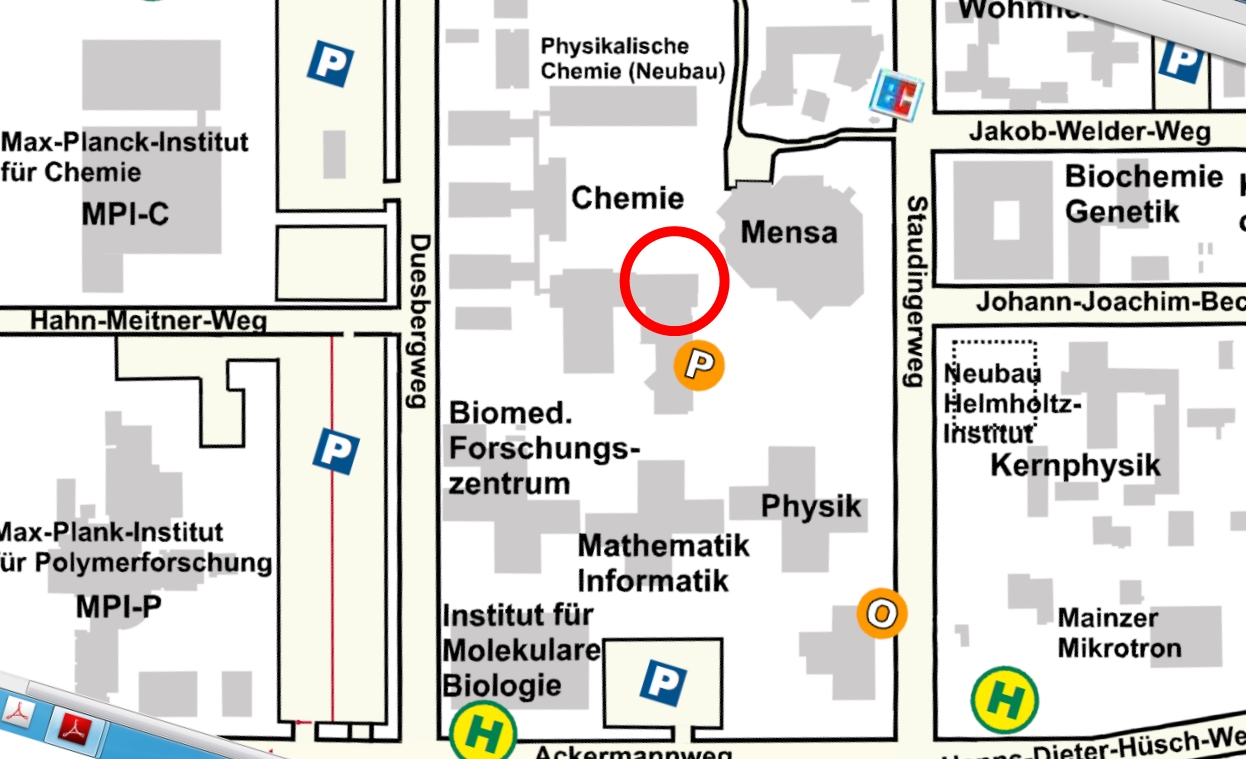 Ausschnitt des Campusplan mit Markierung des Hörsaalgebäude Chemie