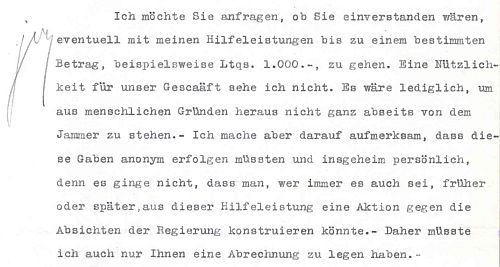 Auszug aus einem Schreiben von Franz Günther an Arthur von Gwinner (© Deutsche Bank, Historisches Institut).
