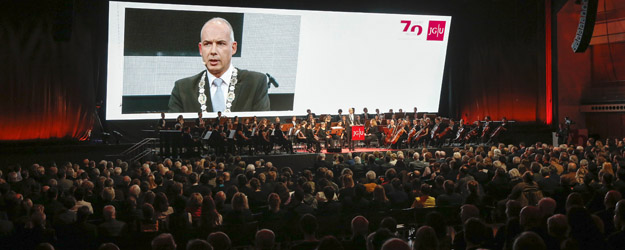 In seiner Festansprache bekräftigte JGU-Präsident Prof. Dr. Georg Krausch die Einheit von Forschung und Lehre an der JGU. (Foto:Stefan F. Sämmer)