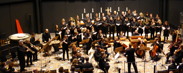 Der Gutenberg-Kammerchor des Collegium musicum gastierte Anfang April 2016 in der Kaiser-Wilhelm-Gedächtniskirche in Berlin. (Foto: Astrid Hübner)