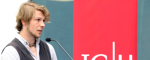 Dennys Jochum engagiert sich im Arbeitsbereich für Politische Bildung des AStA und hat die Aktionswoche auf dem Gutenberg-Campus mitorganisiert. (Foto: Stefan F. Sämmer)