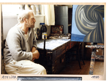 Johann Georg Müller in seinem Atelier 1970, im Hintergrund 'Pflanzen am Meer', 1965' (Foto: Hans-Günter Weber)