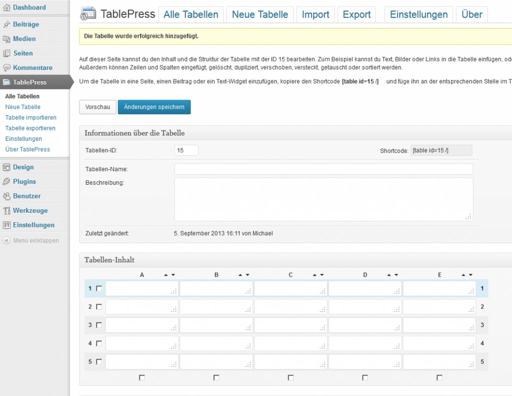 Screenshot TablePress