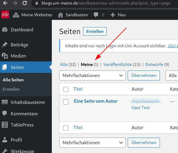 Autoren sehen nur eigene Seiten
